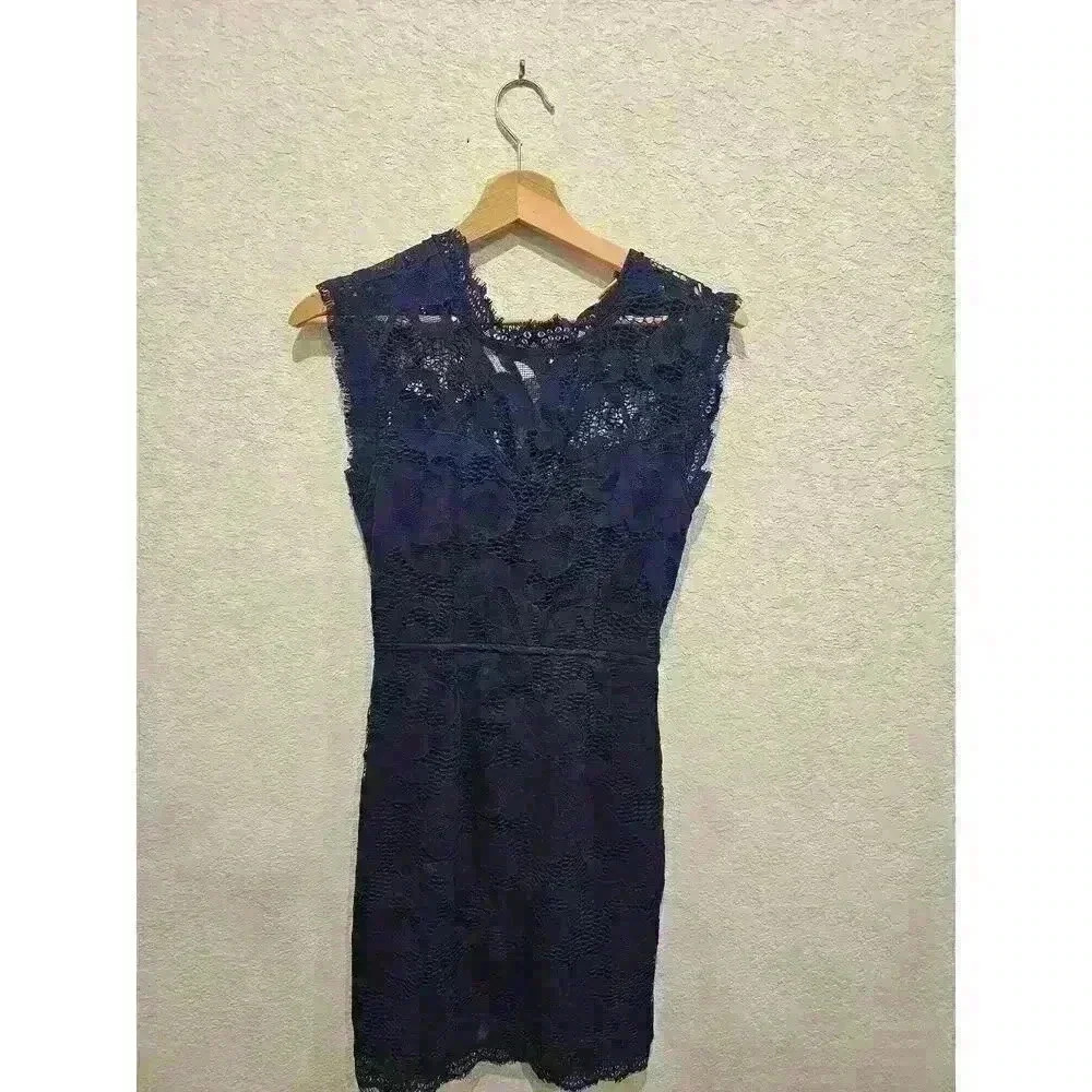 Sans Souci Solid Navy Dress Womens Medium Mock Neck Sz Small